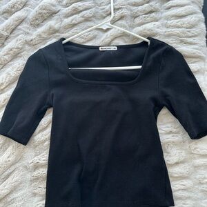 Marine Layer Black Square Neck Short Sleeve Top